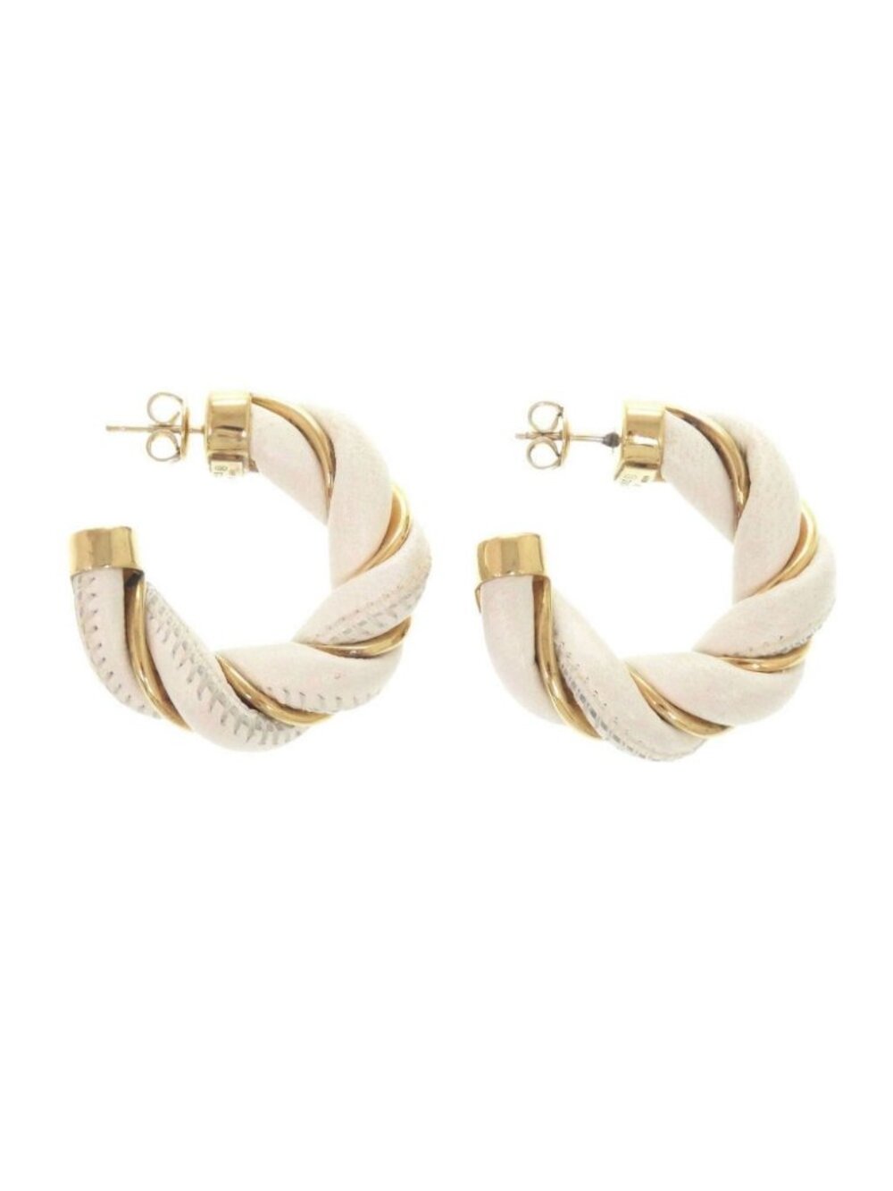 Bottega Veneta Twist Hoop 925 Sterling Silver Leather Gold White Earrings